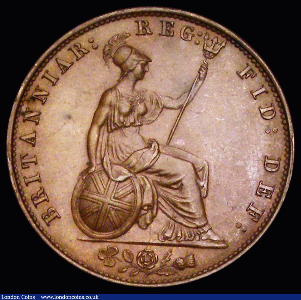 London Coins : A191 : Lot 1769 : Halfpenny 1858 8 over 7 Peck 1548 Chocolate Unc