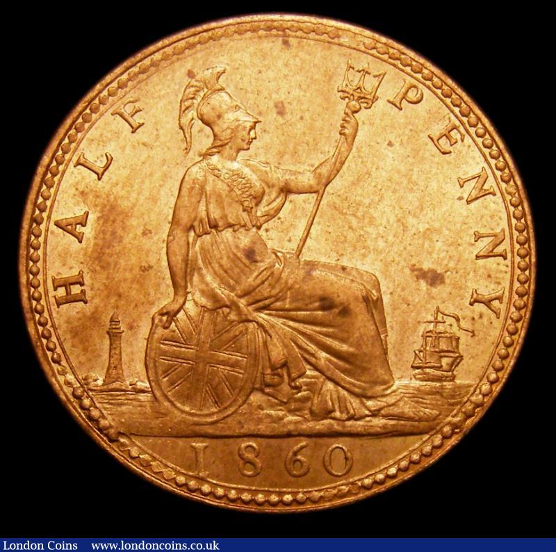 London Coins : A191 : Lot 1770 : Halfpenny 1860 Beaded Border Freeman 258 dies 1+A, UNC, with almost full lustre, in an LCGS holder a...