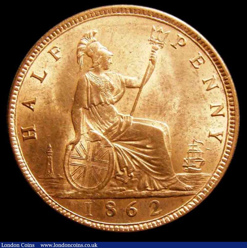 London Coins : A191 : Lot 1771 : Halfpenny 1862 Freeman 289 dies 7+G UNC with 80% lustre, in an LCGS holder and graded LCGS 82