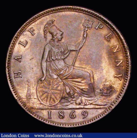 London Coins : A191 : Lot 1773 : Halfpenny 1869 Freeman 306 dies 7+G EF/AU a key date rarity the last high grade example we sold was ...