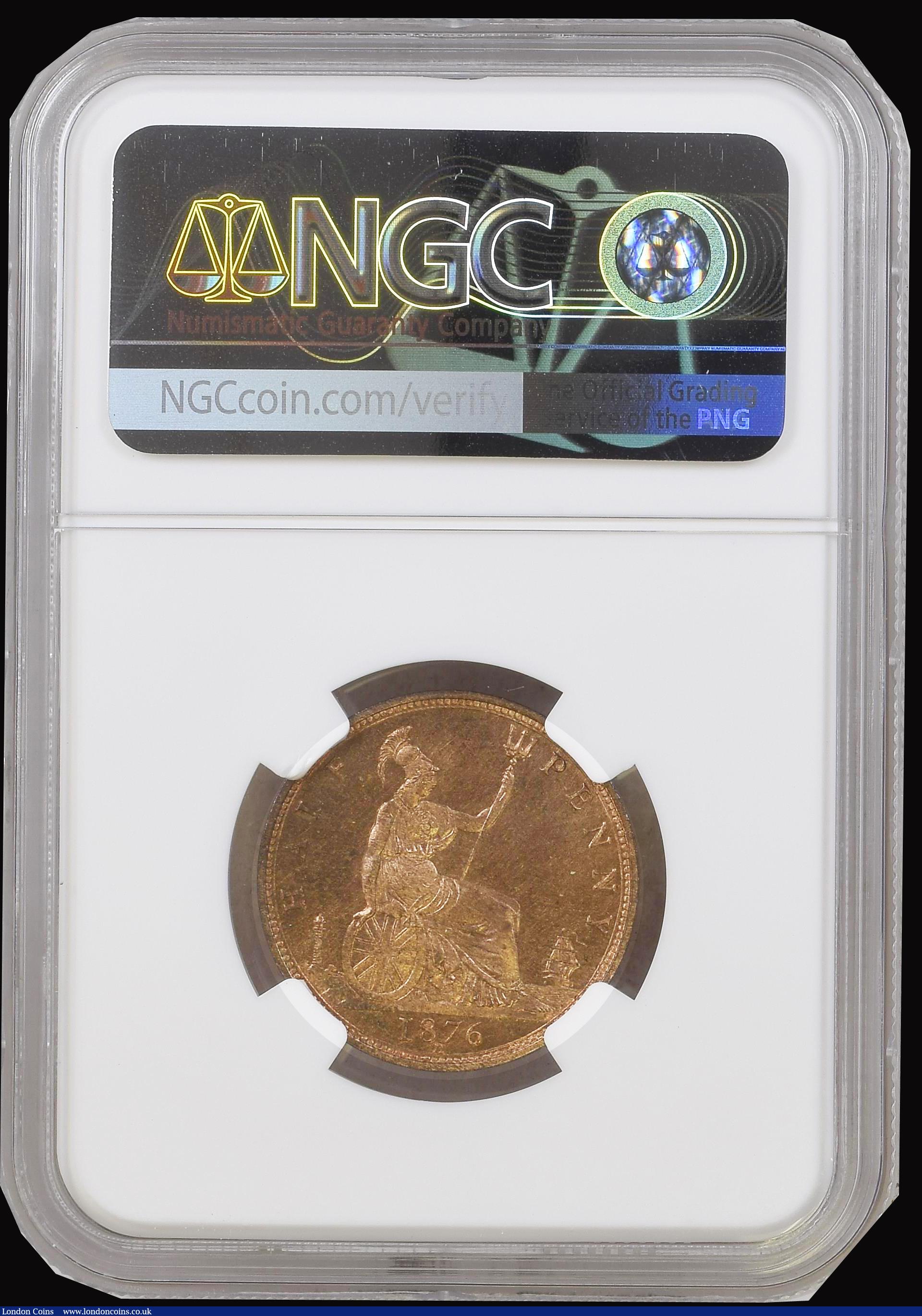 London Coins : A191 : Lot 1776 : Halfpenny 1876H Bronze Proof Freeman 329A Dies 14+M Small Date NGC PF64 RB all VIP proofs of any era...