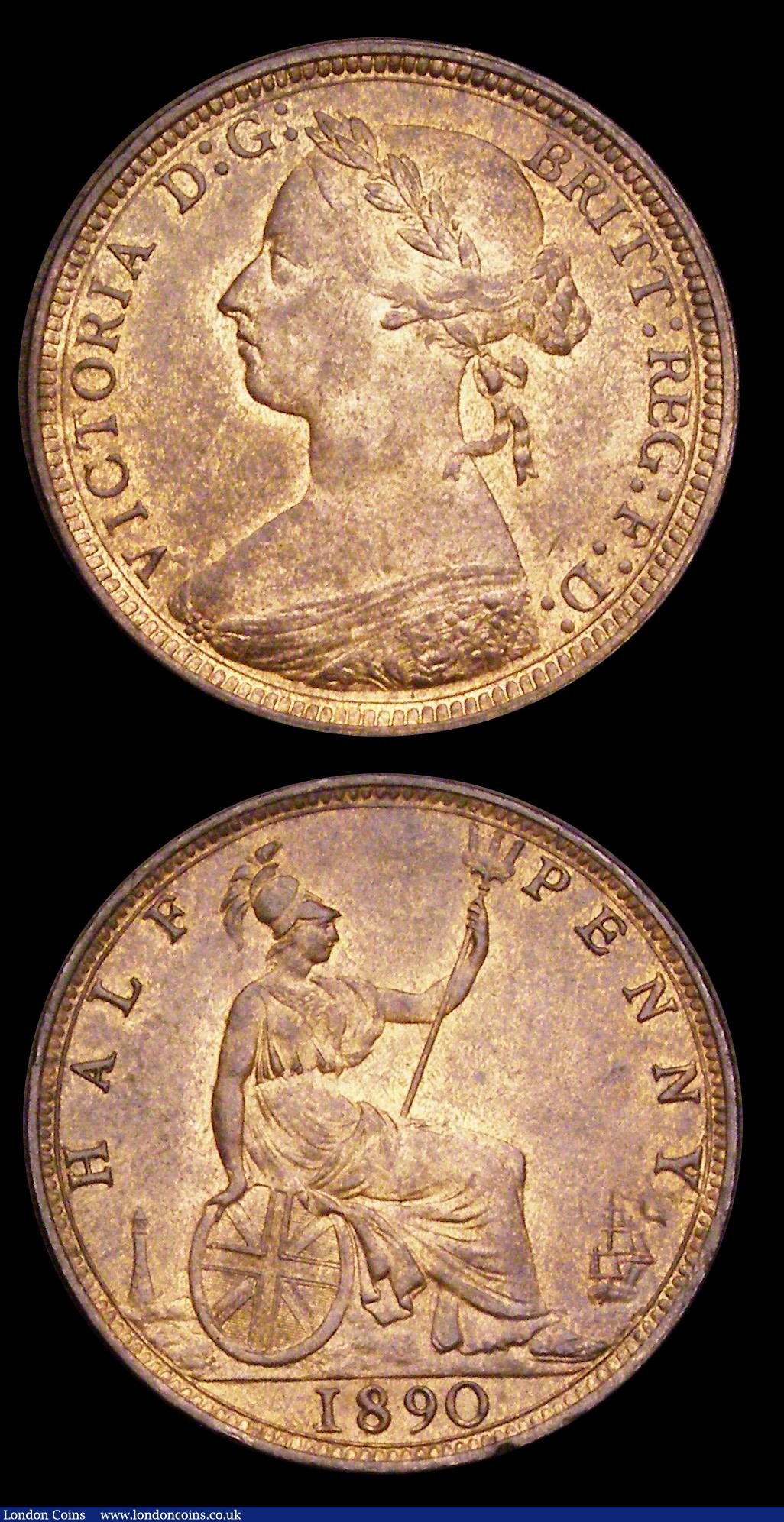London Coins : A191 : Lot 1778 : Halfpenny 1889 and 1890 both Unc with subdued lustre