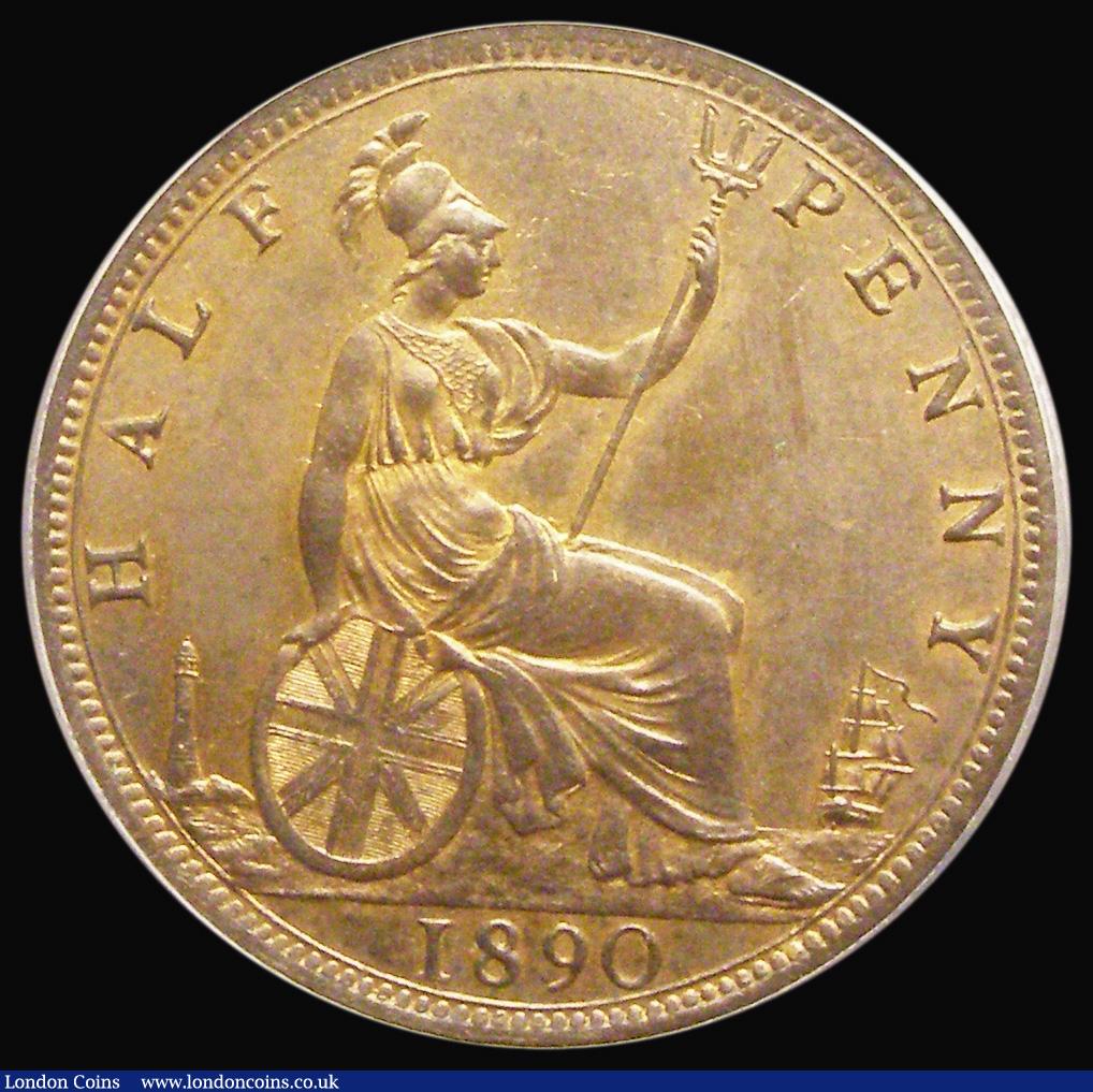 London Coins : A191 : Lot 1779 : Halfpenny 1890 Freeman 362 dies 17+S Lustrous UNC in an LCGS holder and graded LCGS 80