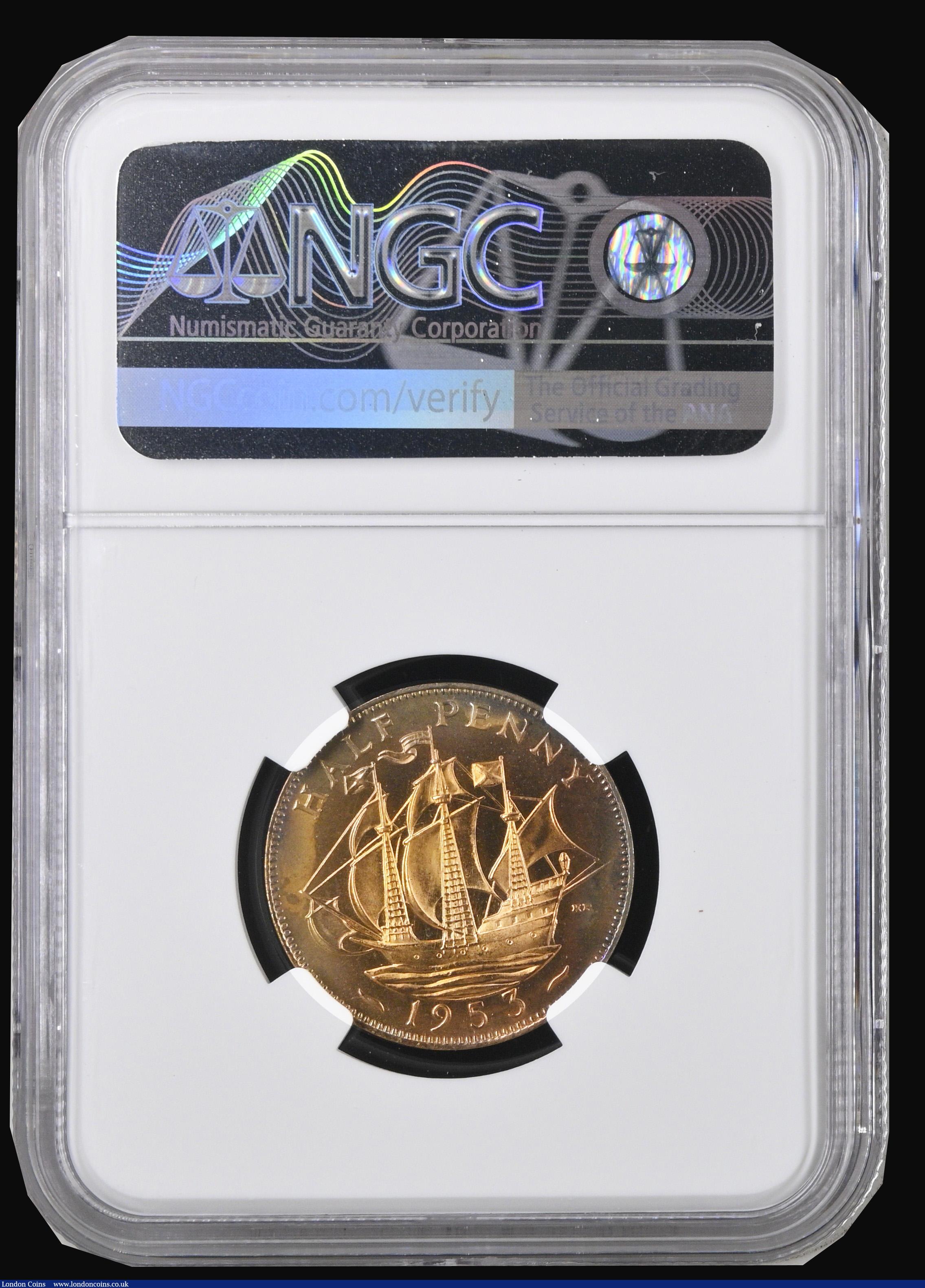 London Coins : A191 : Lot 1785 : Halfpenny 1953 Obv 1 Rev A as Freeman 463 (the currency issue, with M.G. weakly struck and vertical ...