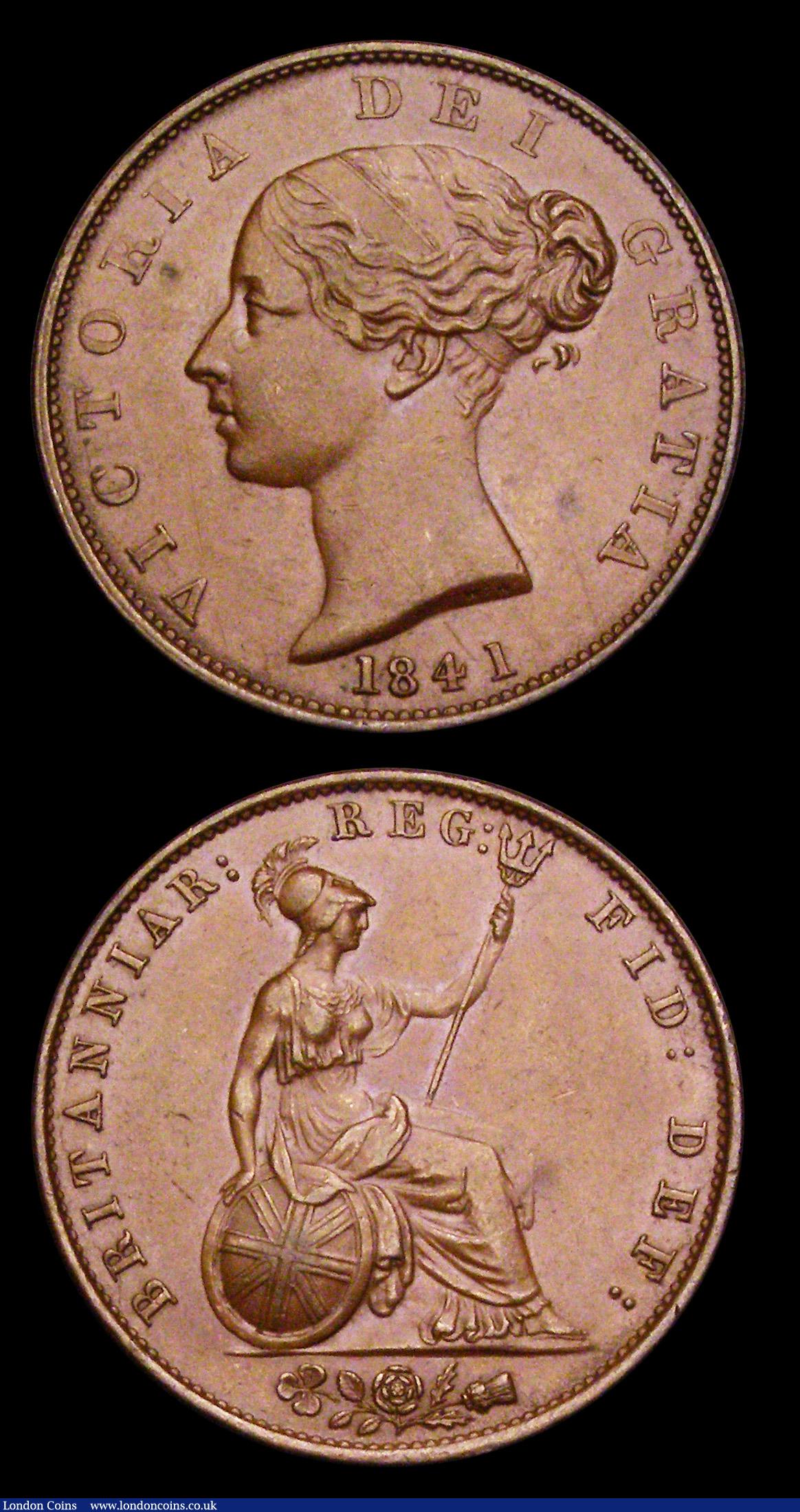 London Coins : A191 : Lot 1812 : Penny 1855 Plain Trident Peck 1509 EF struck from rusty dies, along with Halfpenny 1841 EF with some...