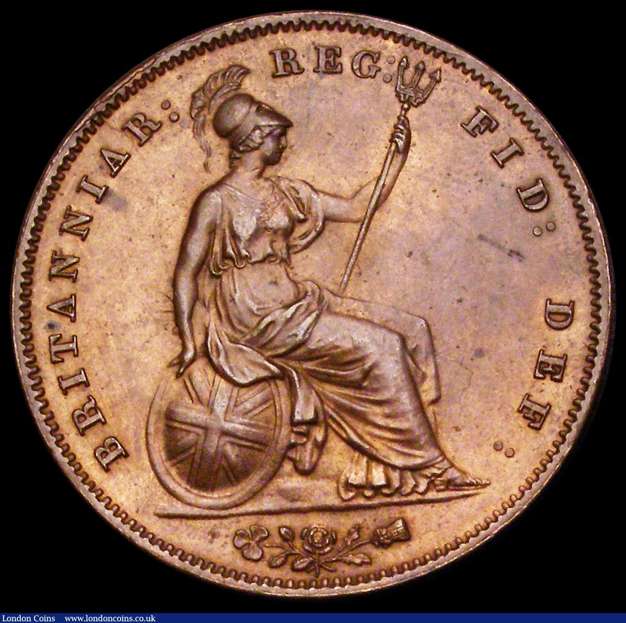 London Coins : A191 : Lot 1813 : Penny 1858 8 over 7 Peck 1516 Unc or near so with subdued lustre and the obverse with a few small re...