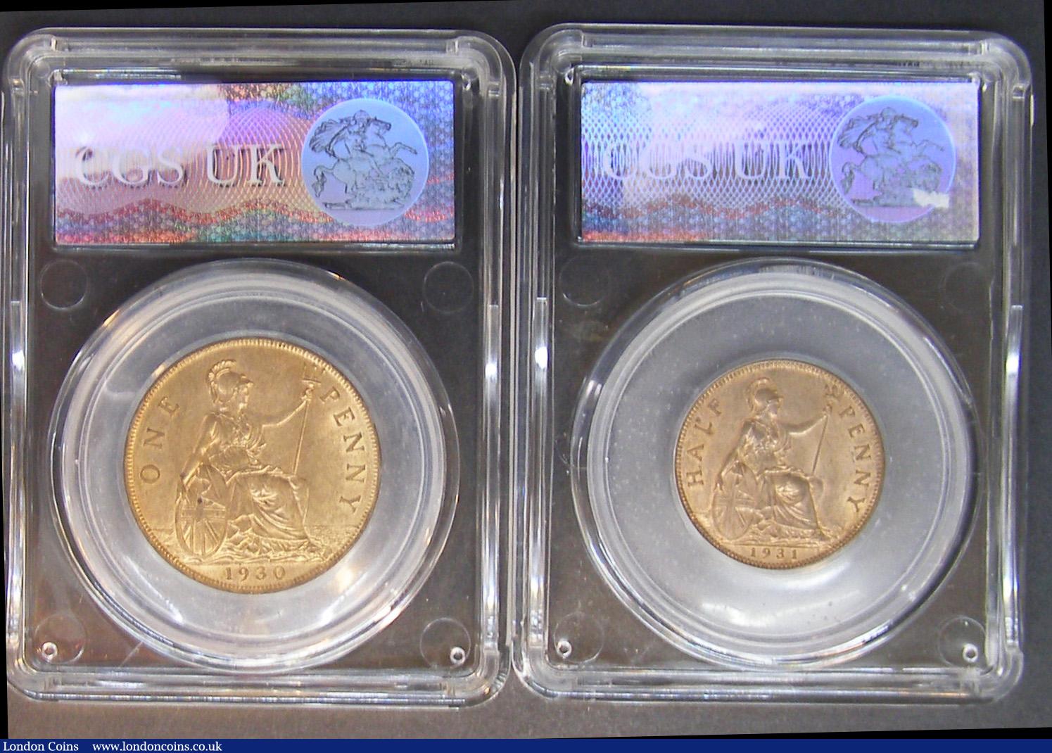 London Coins : A191 : Lot 1866 : Penny 1930 and Halfpenny 1931 both in CGS holders CGS 80 and 82 respectively both with good lustre t...