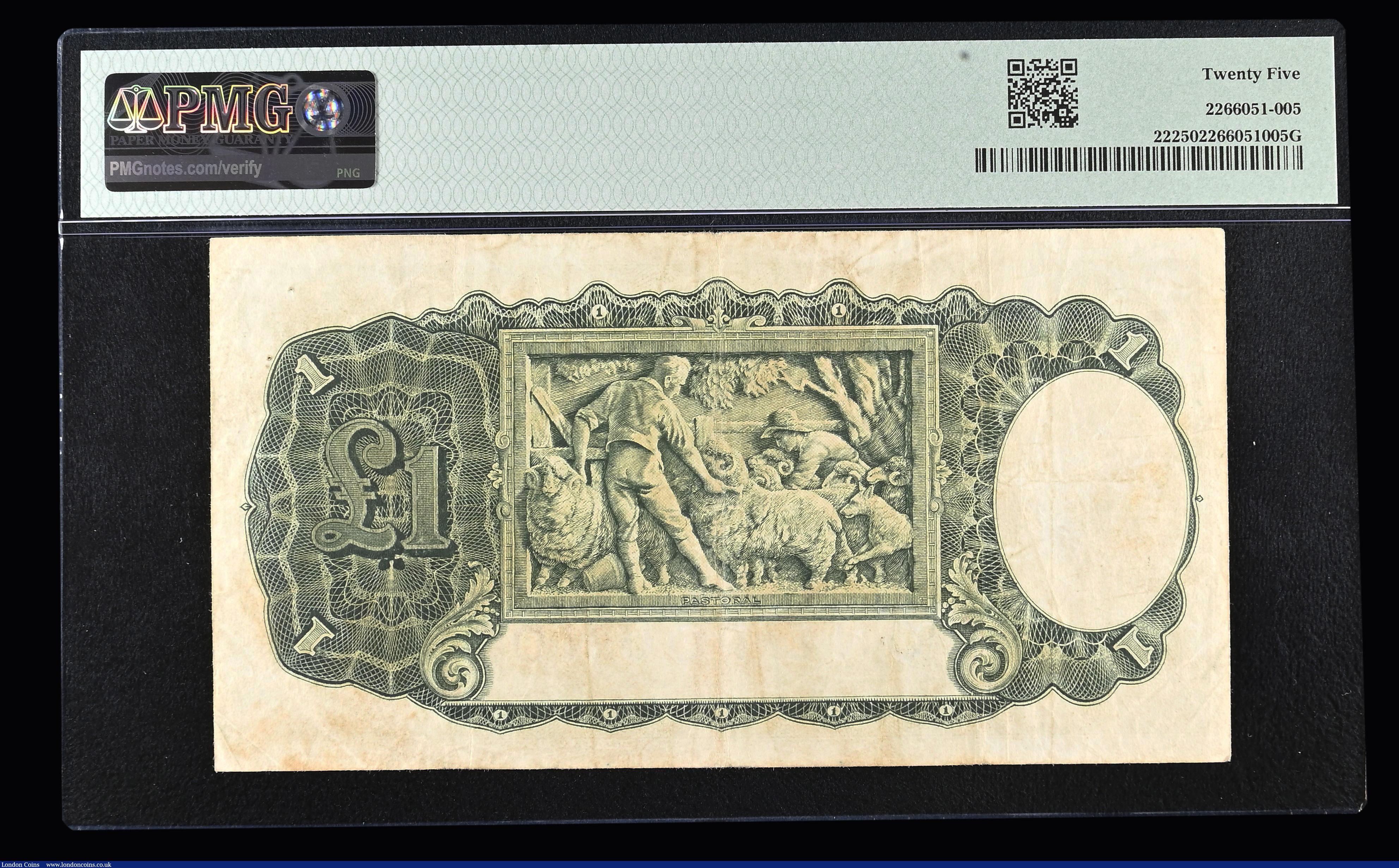 London Coins : A191 : Lot 187 : Australia 1 Pound issued 1933 - 1938 series M/97 940871, Pick22, KGV at right, signed Riddle & S...