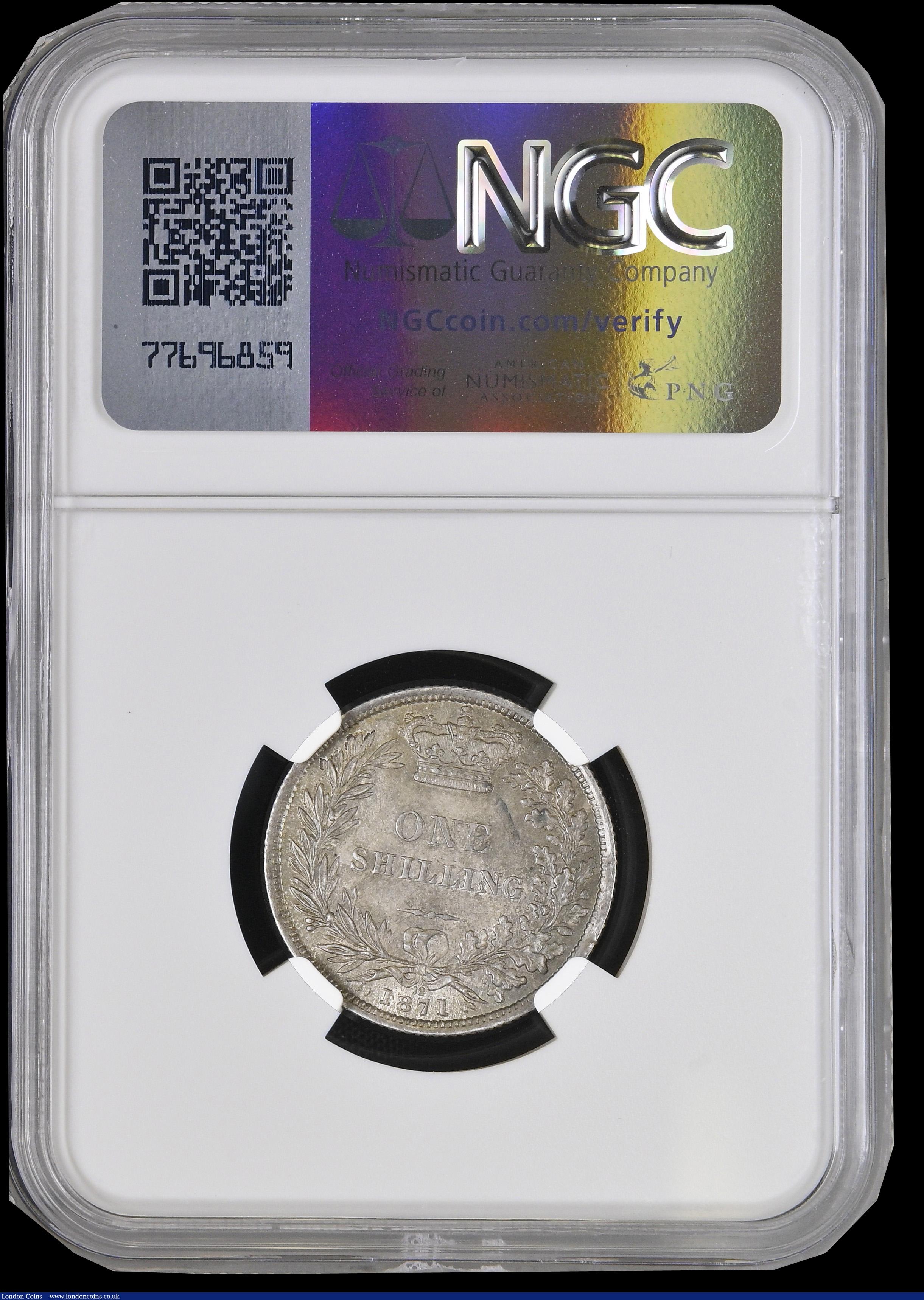 London Coins : A191 : Lot 1922 : Shilling 1871 ESC 1321, Bull 3039, Die Number 12, NGC MS63