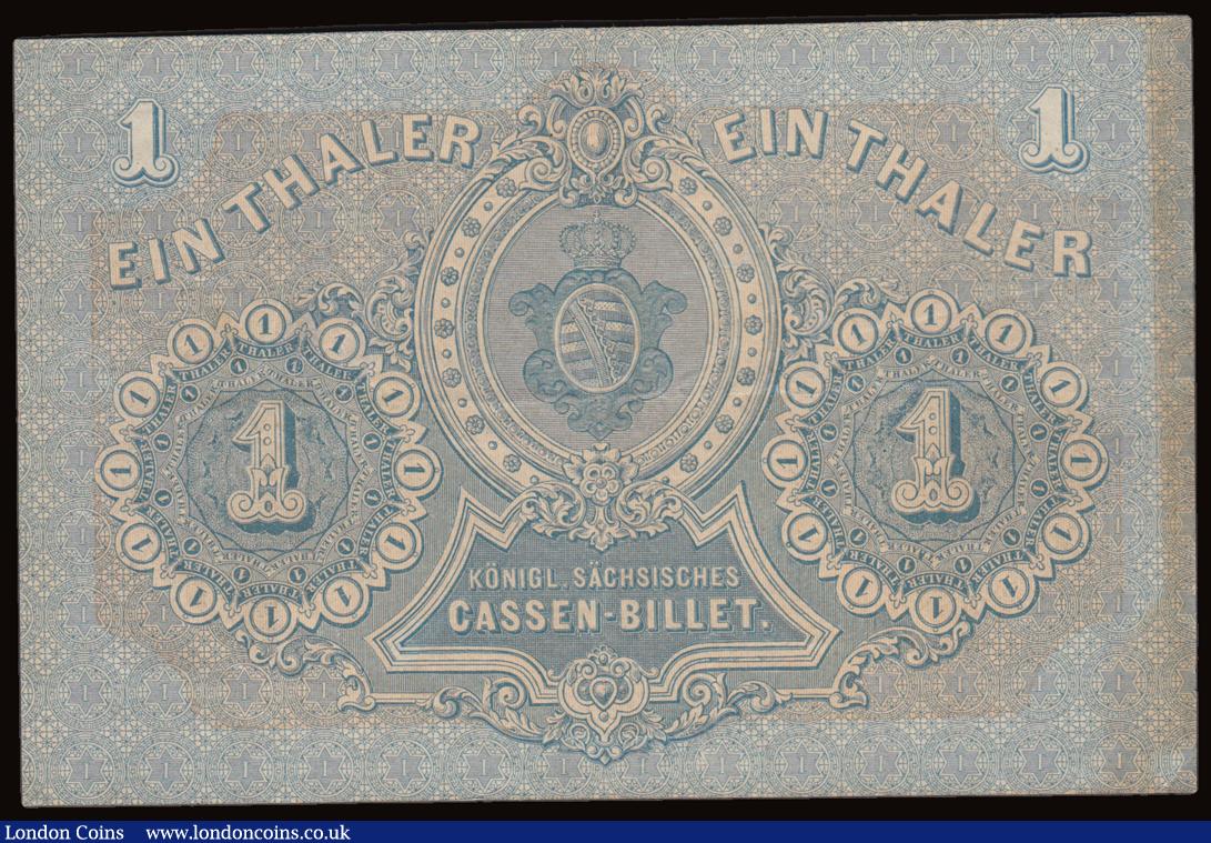 London Coins : A191 : Lot 204 : German States Saxony Ein Thaler 2.3.1867 Pick S629 S/N 0375501, k&ouml;niglich S&auml;chsisches Cass...