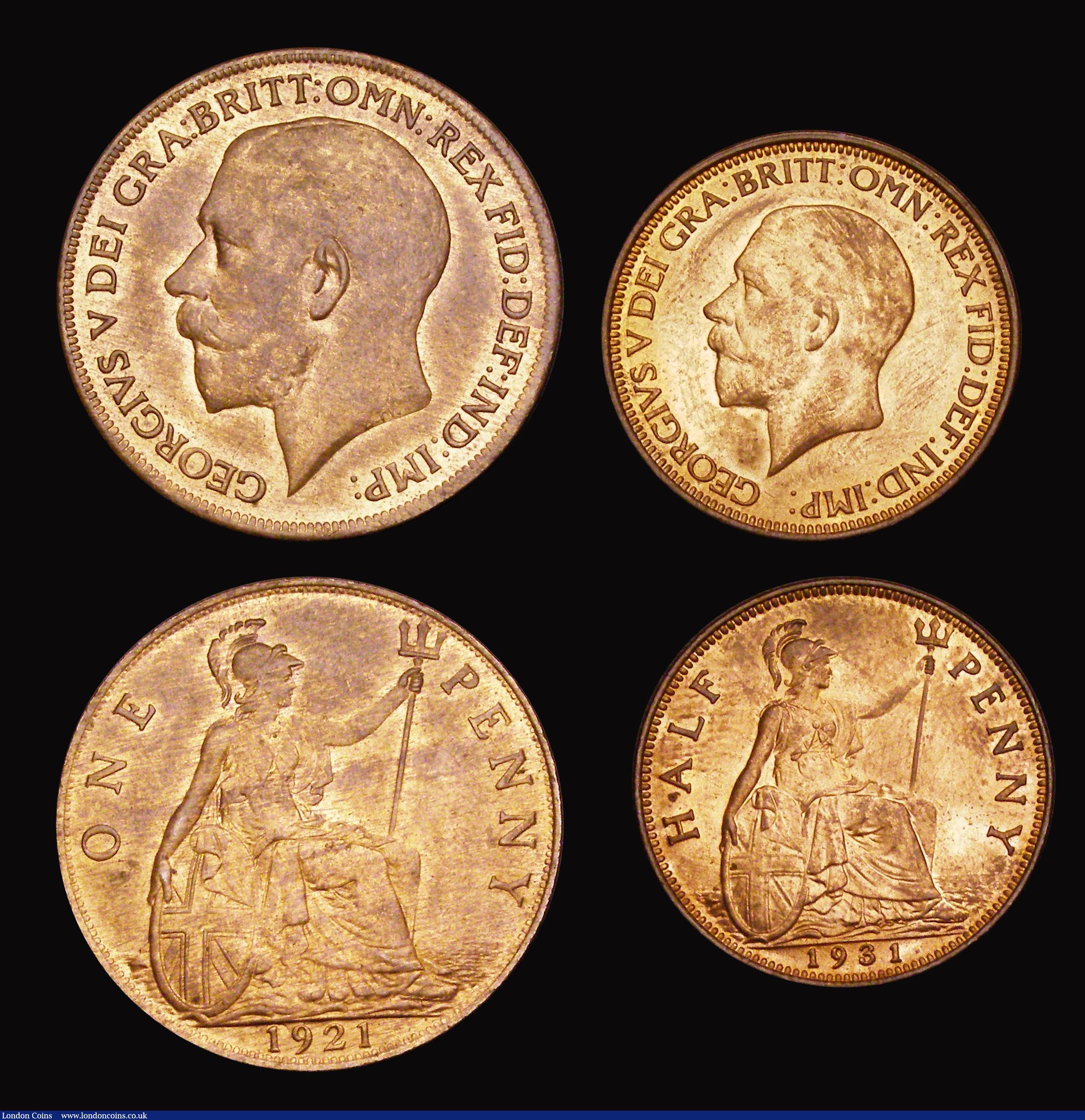 London Coins : A191 : Lot 2240 : Bronze with lustre (4) Penny 1917, 1919, 1921 Halfpenny 1931 AU-Unc and all with good degrees of ori...
