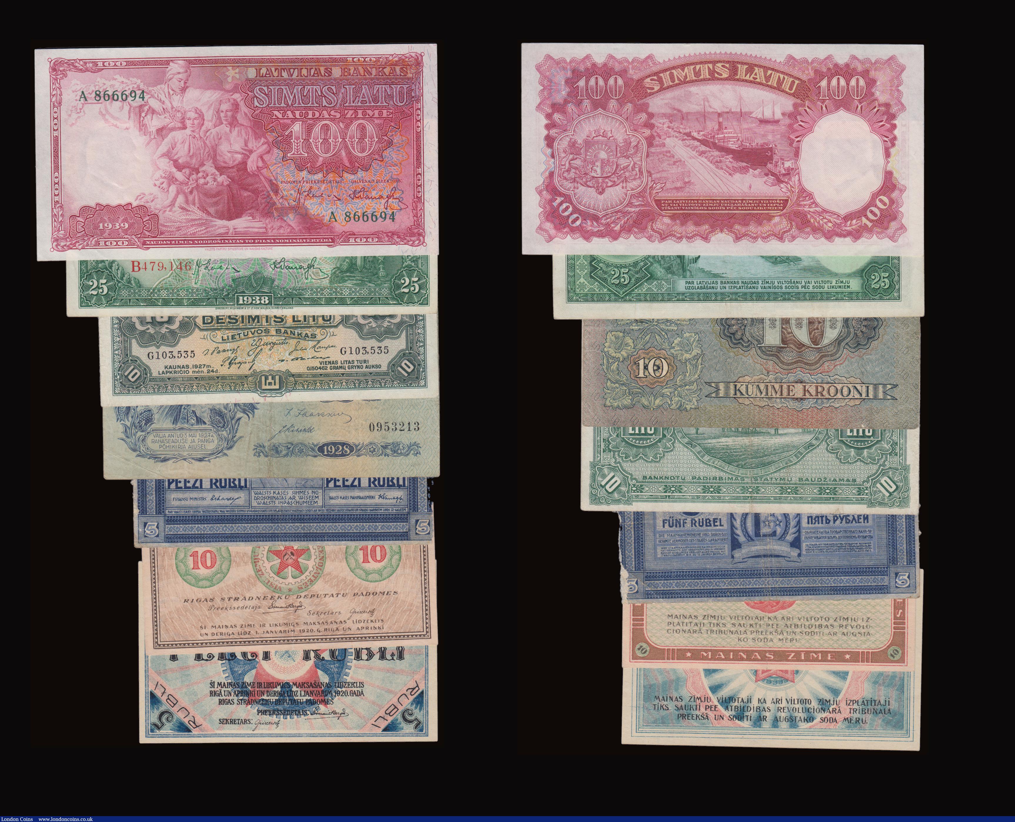 London Coins : A191 : Lot 228 : Latvia Russian Administration 5 Peezi Rubli 1919 Pick 3 VF damaged right border. Bank of Latvia 25 L...