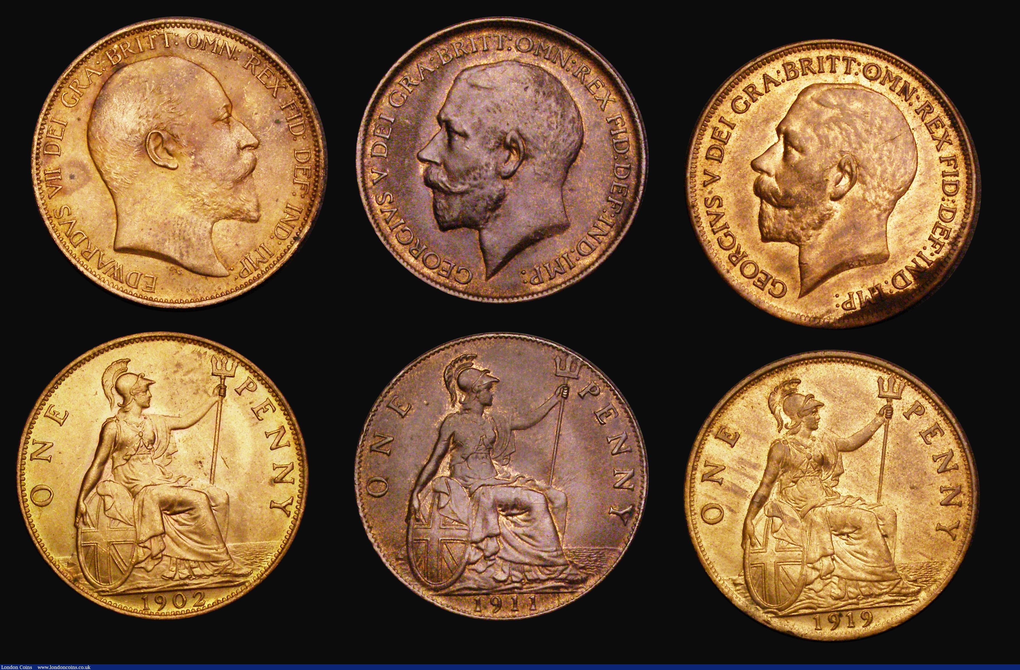London Coins : A191 : Lot 2306 : Pennies 1887 GVF, 1890 EF, 1896 Unc with subdued lustre and verdigris in Britannia's drapery, 1...