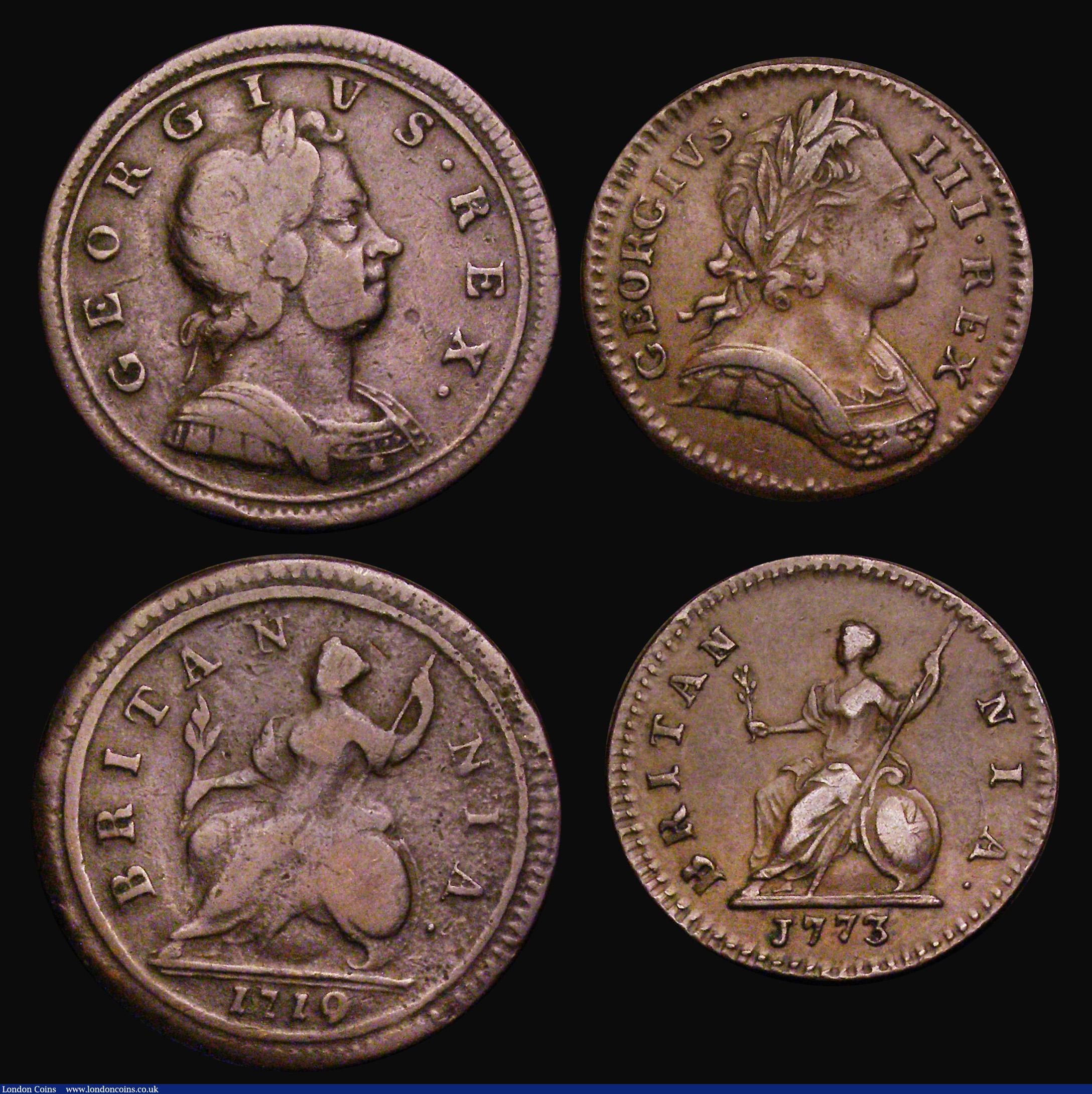 London Coins : A191 : Lot 2311 : Penny 1807 GVF, Halfpenny 1719 Fine and 1729 VF, Farthing 1773 VF