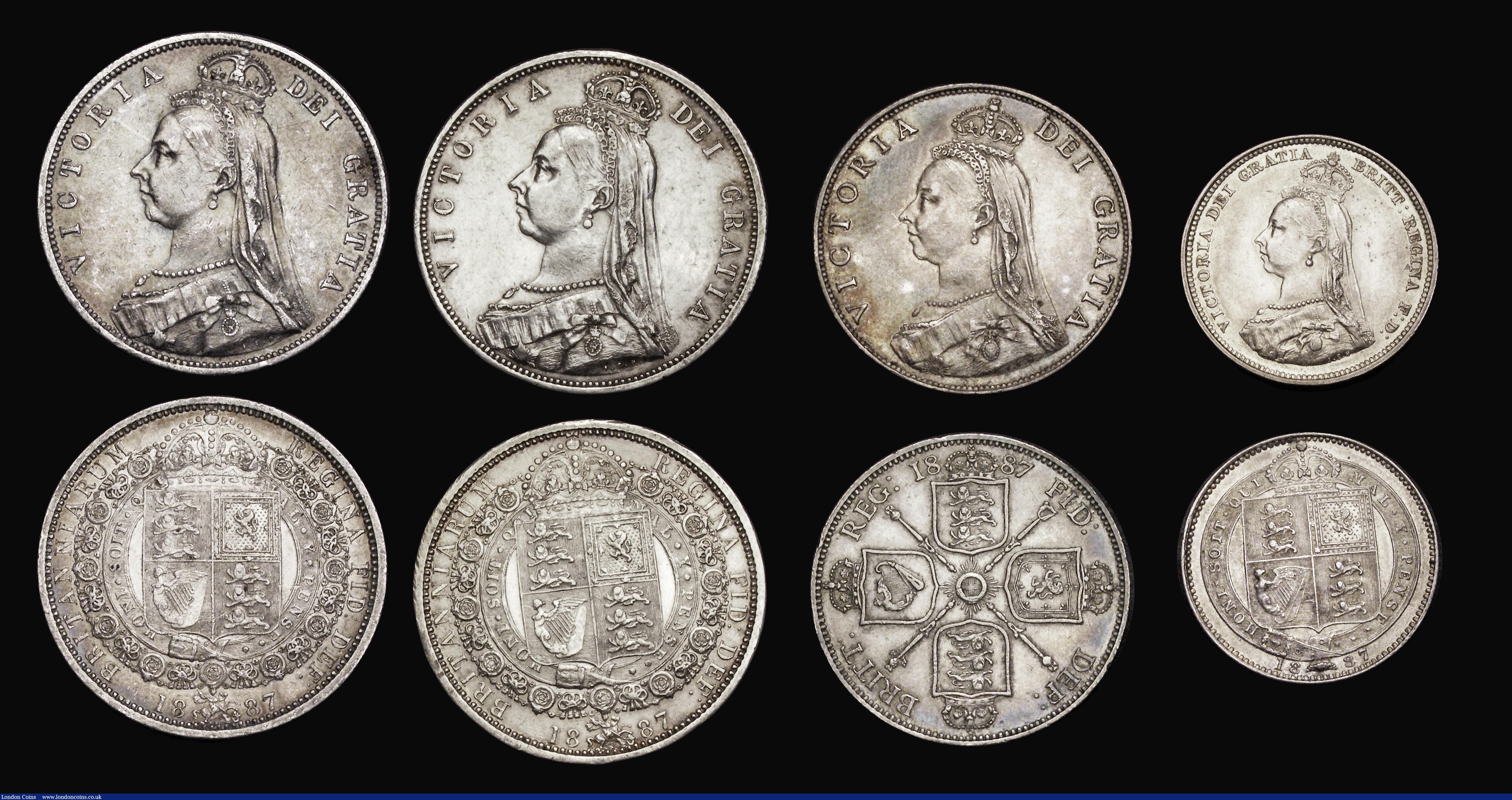 London Coins : A191 : Lot 2351 : Victoria Jubilee Head Double Florins (5) Roman 1 (2), Arabic 1 (3), Halfcrowns (2), Florin (1), Shil...