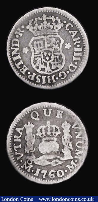 London Coins : A191 : Lot 2387 : Mexico early silver (4) 2 Reales 1747 and 1748 both VF and holed for suspension, Half Real (2) 1756 ...