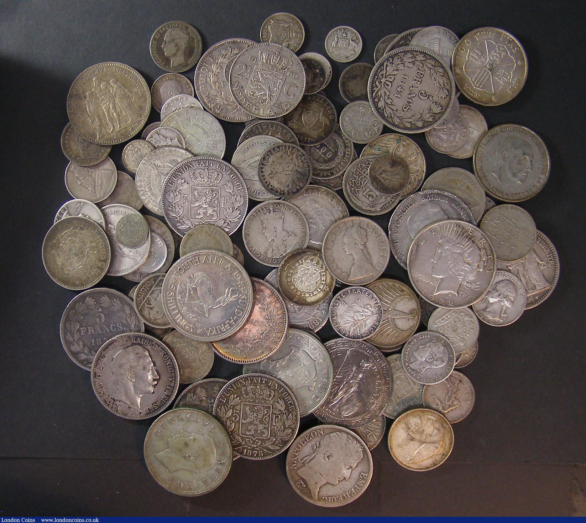 London Coins : A191 : Lot 2436 : World in silver (959 grams over 100 coins) including pre 1900 in collectable grade such as France 5 ...