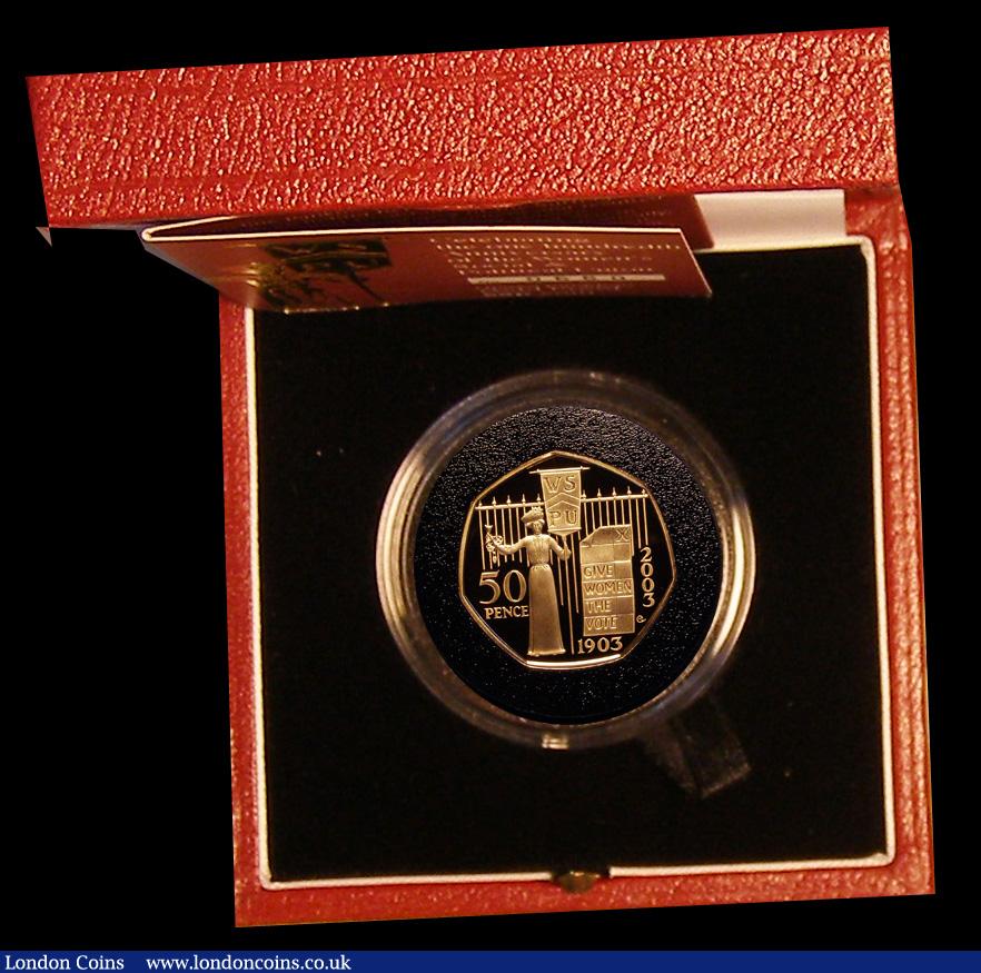 London Coins : A191 : Lot 305 : Fifty Pence 2003 Women's Social and Political Union Gold Proof FDC cased with certificate