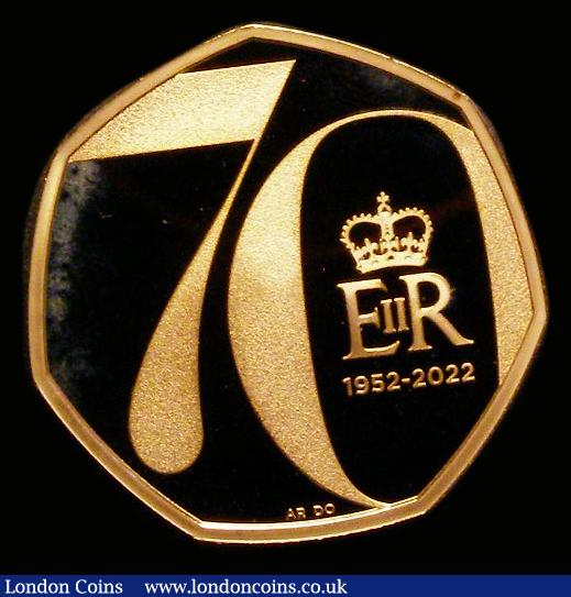 London Coins : A191 : Lot 329 : Fifty Pence 2022 Queen Elizabeth II Platinum Jubilee Gold Proof S.H103 FDC in a plastic capsule (unc...
