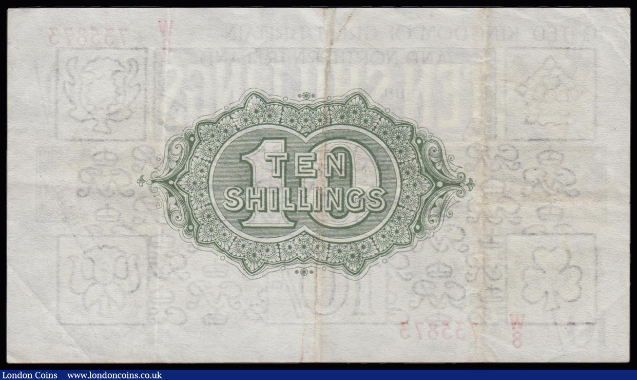 London Coins : A191 : Lot 36 : Ten Shillings Warren Fisher T33 issued 1927 last series W/8 prefix, Northern Ireland in title, VF li...