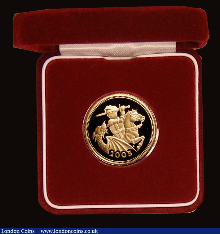 London Coins : A191 : Lot 387 : Half Sovereign 2005 Modern St. George Gold Proof  FDC in the Royal Mint box of issue with certificat...