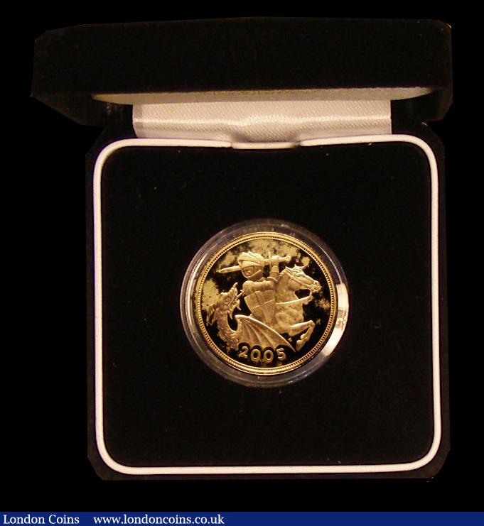London Coins : A191 : Lot 456 : Sovereign 2005 Proof nFDC (some uneven grey toning reverse fields) boxed as issued with certificate