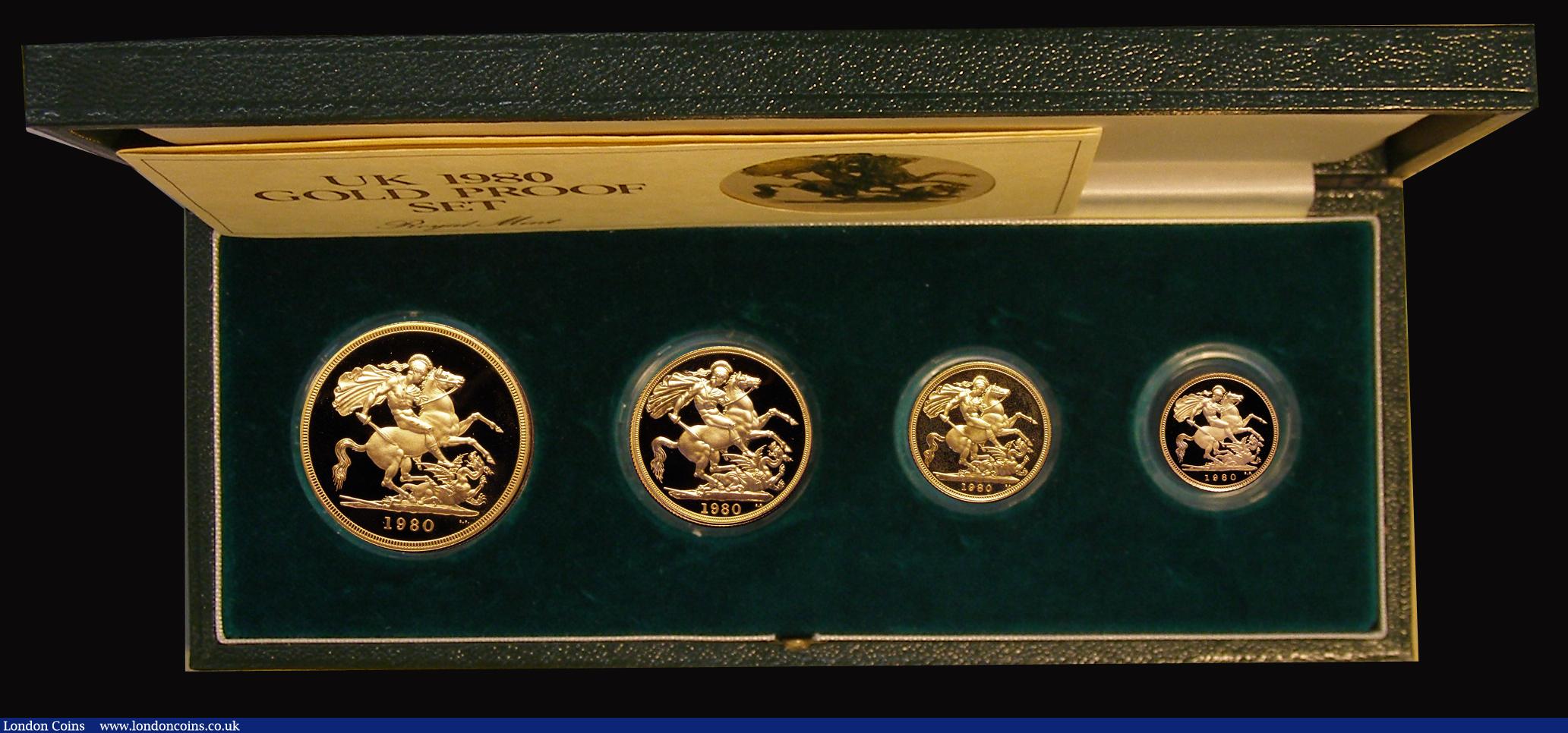 London Coins : A191 : Lot 541 : United Kingdom 1980 Gold Proof Four Coin Sovereign Collection, Gold Five Pounds, Two Pounds, Soverei...