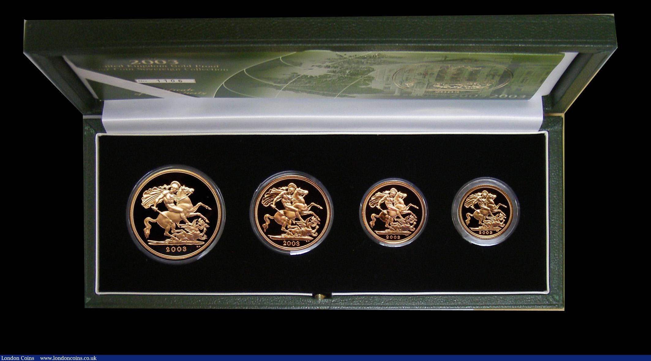London Coins : A191 : Lot 542 : United Kingdom 2003 Gold Proof Four Coin Sovereign Collection, Gold Five Pounds to Half Sovereign, F...