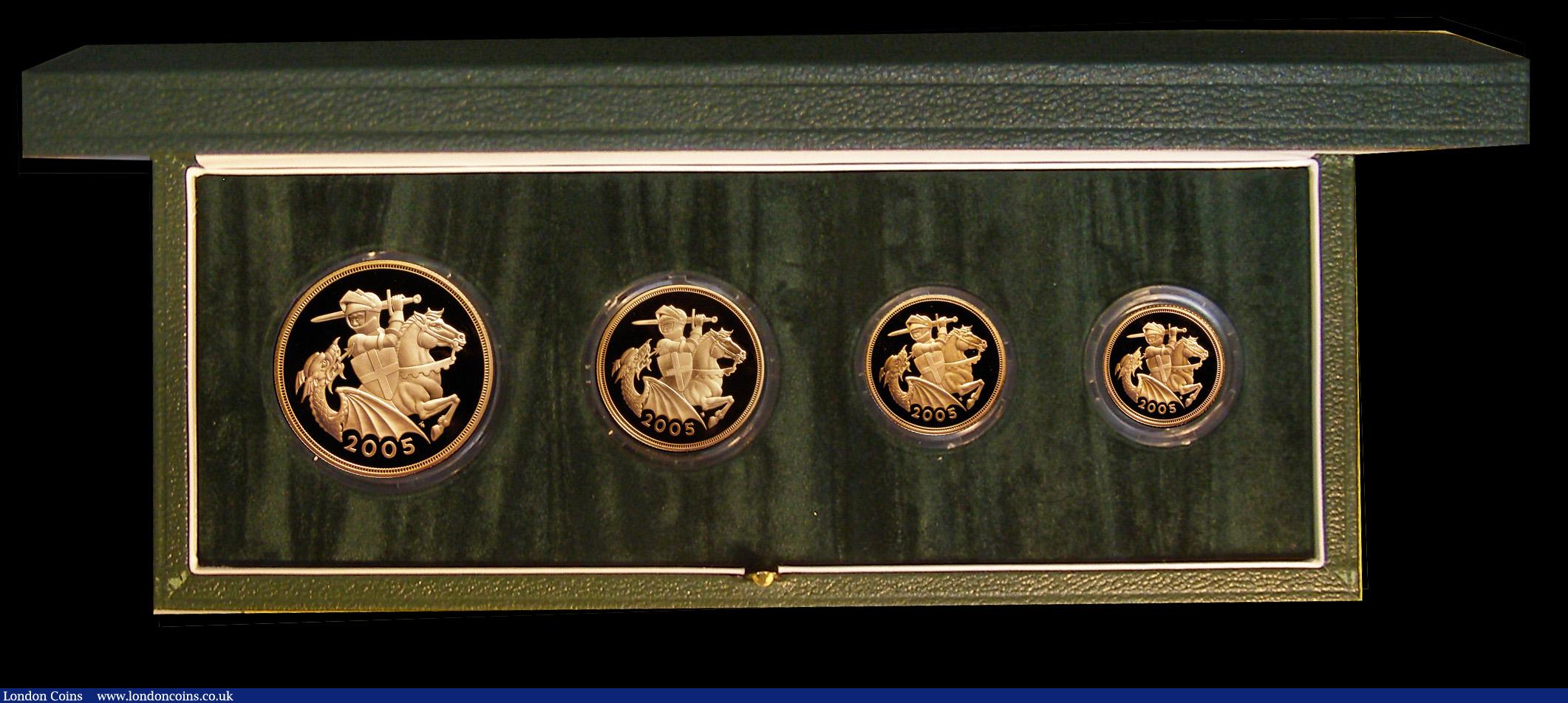 London Coins : A191 : Lot 544 : United Kingdom 2005 Gold Proof Four Coin Sovereign Collection, Gold Five Pounds to Half Sovereign, F...
