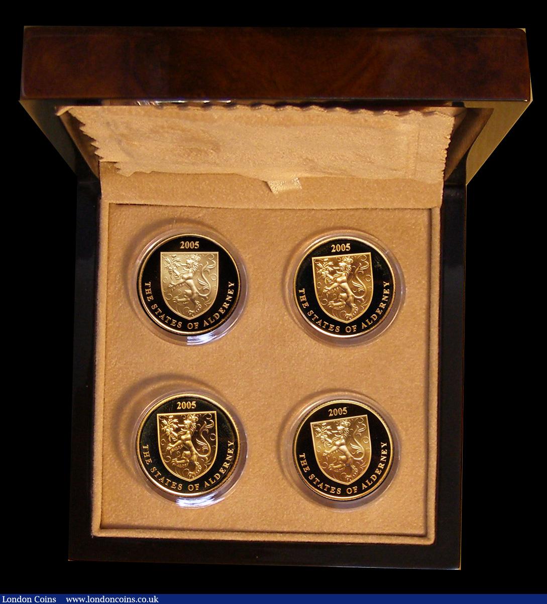 London Coins : A191 : Lot 555 : Alderney 25 Pounds 2005 England Football Gold Proof 4 coin set featuring David Beckham, Sol Campbell...