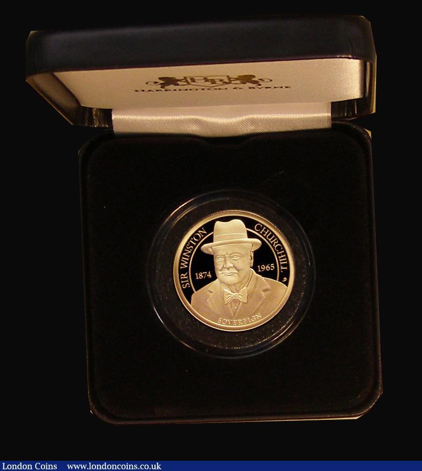 London Coins : A191 : Lot 564 : Alderney Sovereign 2024 150th Anniversary of Winston Churchill Gold Proof FDC in Harrington and Byrn...
