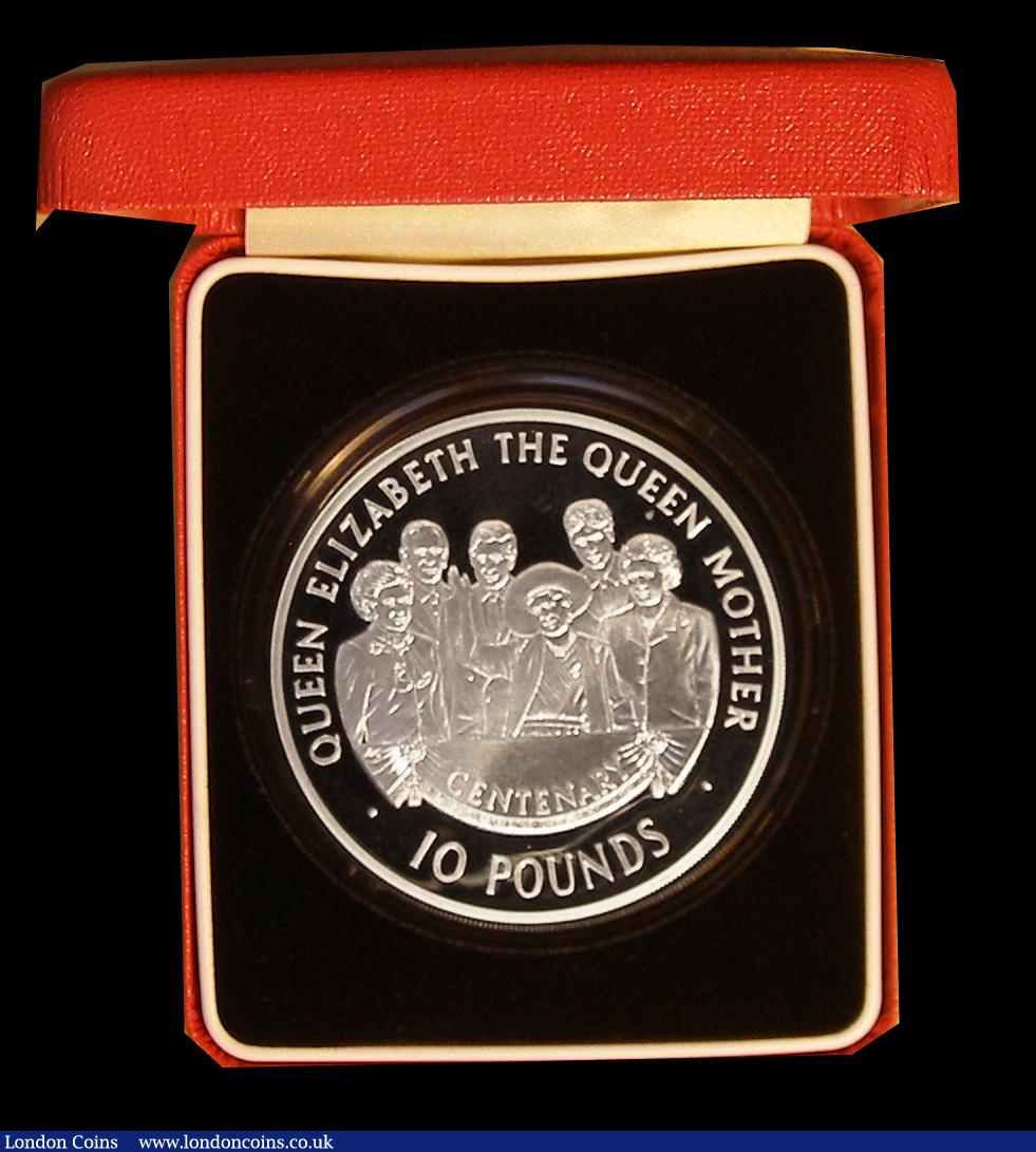 London Coins : A191 : Lot 565 : Alderney Ten Pounds 2000 Queen Mother 100th Birthday 5oz. Silver Proof