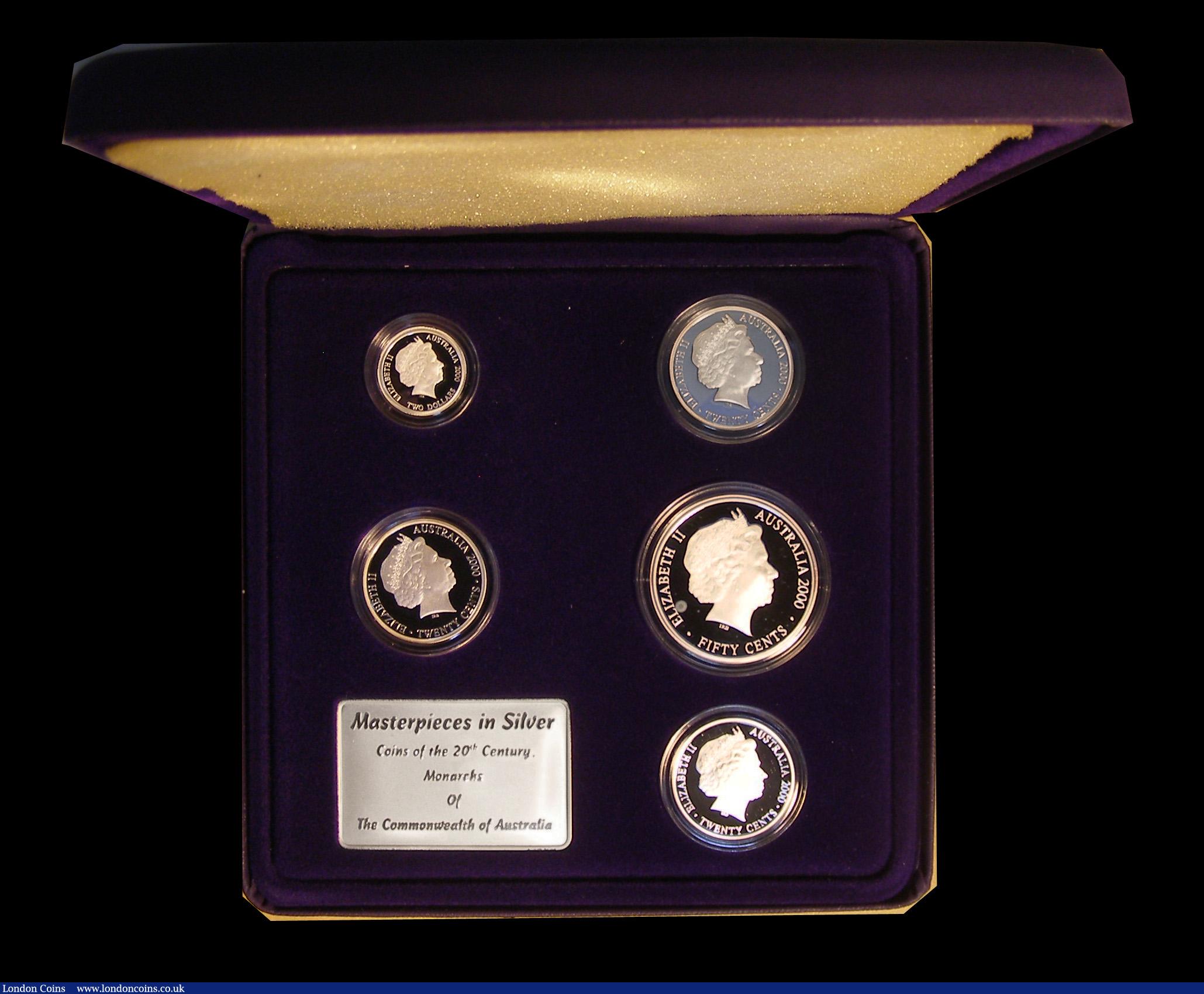 London Coins : A191 : Lot 574 : Australia Masterpieces in Silver 2000, Coins of the 20th Century a 5-coin set Two Dollars 2000 Victo...
