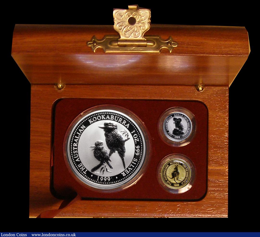 London Coins : A191 : Lot 576 : Australia Perth Mint Kookaburra (silver), Nugget (gold .05 ounce AGW), Koala (platinum .05 ounce APW...