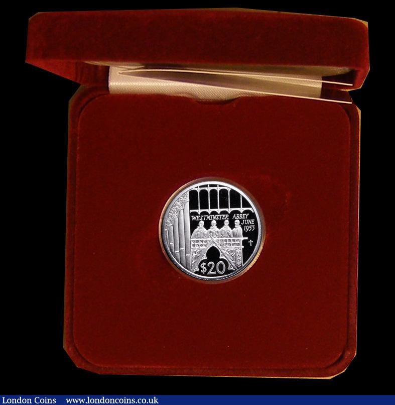 London Coins : A191 : Lot 594 : Fiji 20 Dollars 2002 QE II Golden Jubilee Platinum Proof (15.5 grams of .995 platinum) FDC in the Ro...