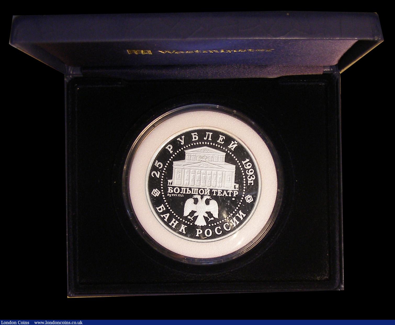 London Coins : A191 : Lot 643 : Russia 25 Roubles 1993 Ballerina 5 oz. Silver Proof FDC in Westminster's box with certificate