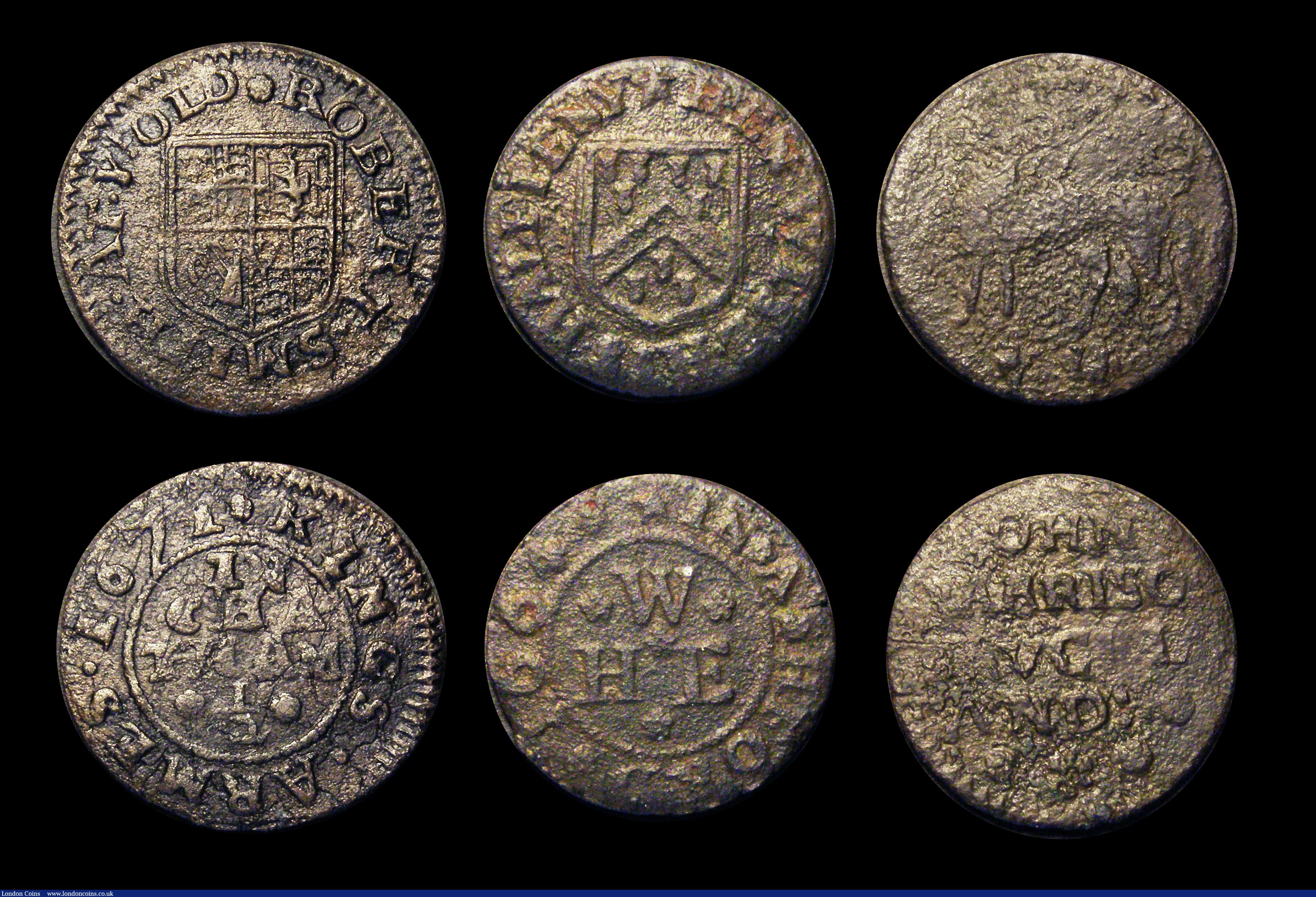 London Coins : A191 : Lot 699 : Halfpennies and Farthings 17th Century Kent (6) Ashford Halfpenny 1664 Hen Wise W.17 Fine, pitted, B...