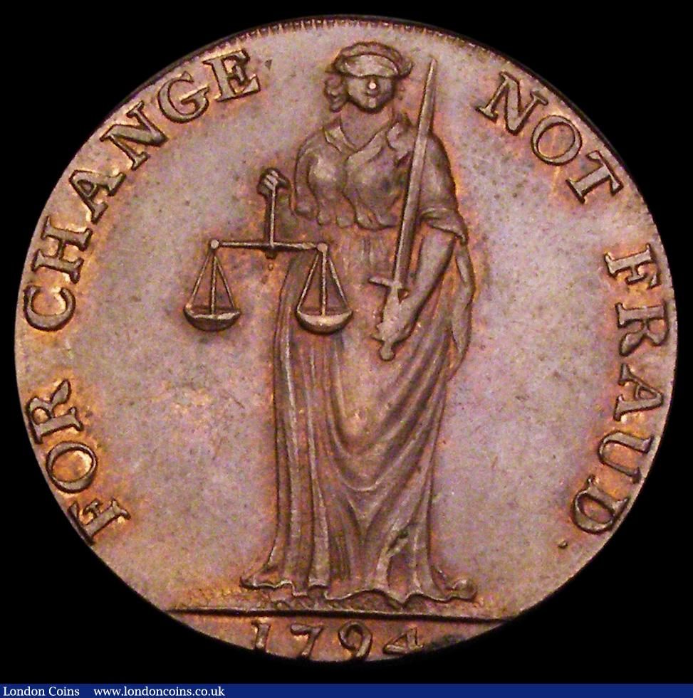 London Coins : A191 : Lot 703 : Halfpenny 1794 Bungay Suffolk BIGODS CASTLE Unc with lustre
