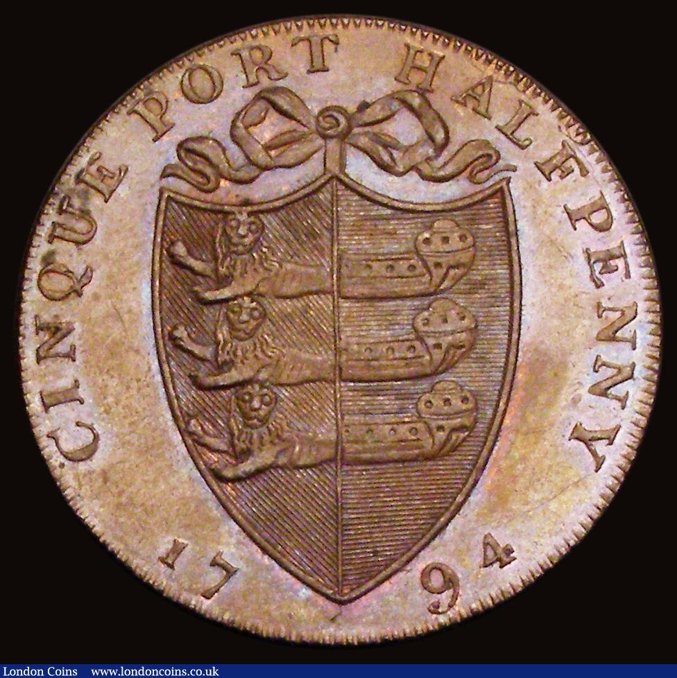 London Coins : A191 : Lot 704 : Halfpenny 1794 CINQUE PORT HALFPENNY PAYABLE AT HYTH edge reads Payable at Richard Shipdens DH31e Ke...