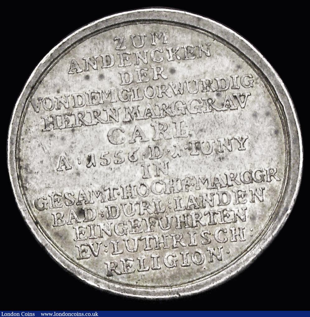 London Coins : A191 : Lot 749 : Germany 1756 Baden-Durlach Reformation Bicentenary Medal silver 30mm diameter 7.6 grams has the obve...