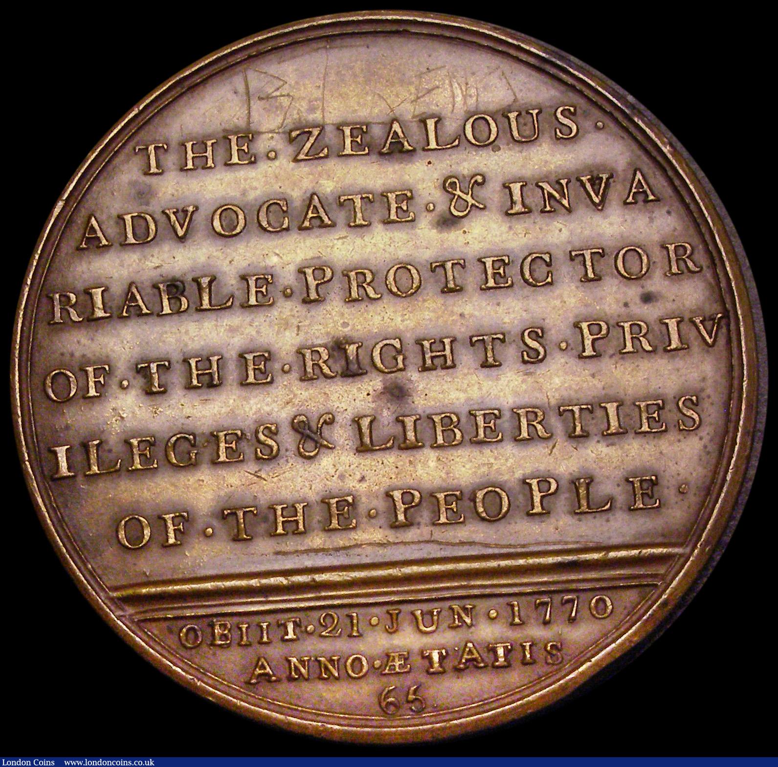 London Coins : A191 : Lot 754 : Death of William Beckford 1770 left facing portrait Will Beckford Esq reverse reads THE ZEALOUS ADVO...