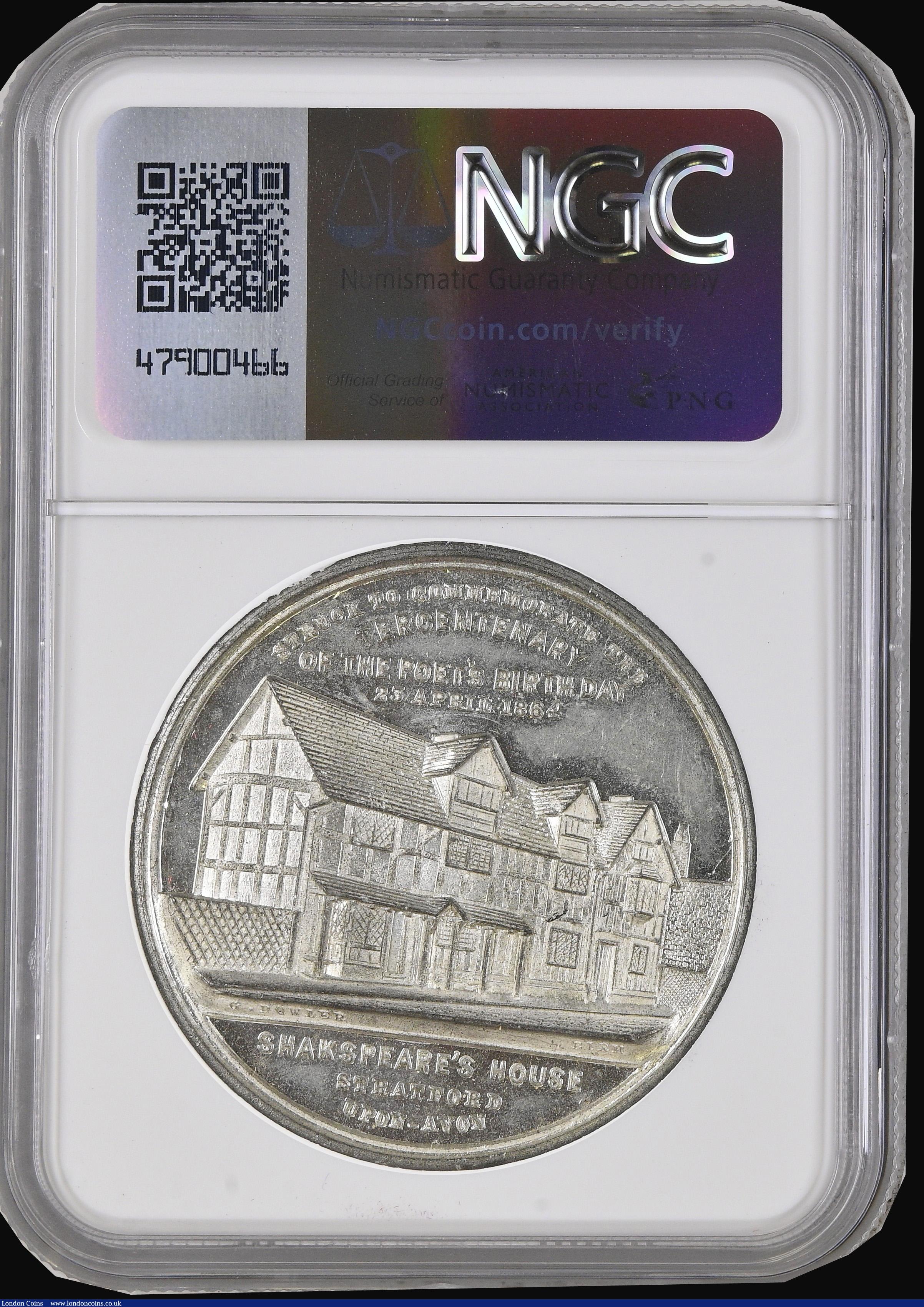 London Coins : A191 : Lot 786 : William Shakespeare - Tercentenary of his Birth 1864, 41mm diameter in White Metal by Messrs. Brooke...