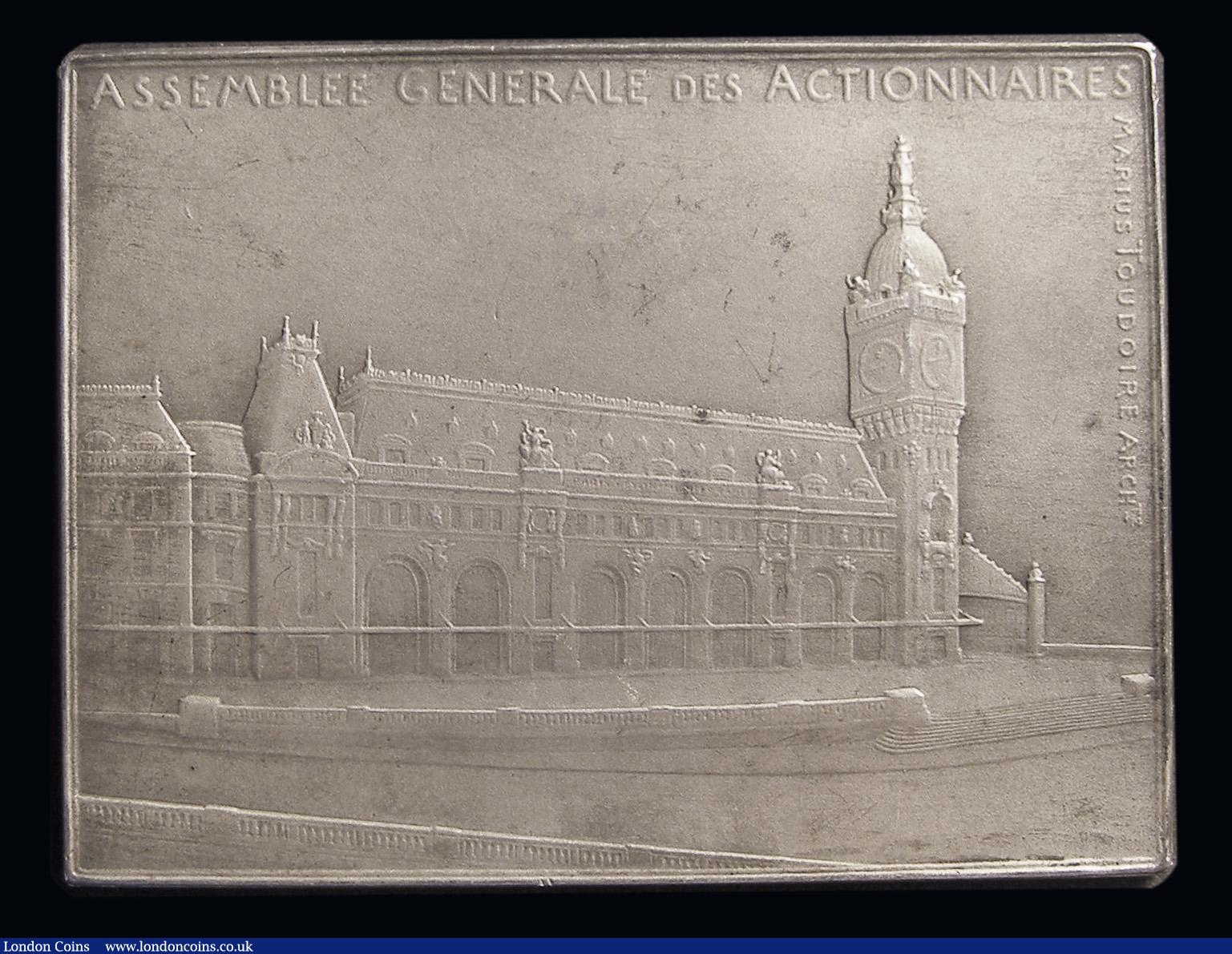 London Coins : A191 : Lot 805 : France undated shareholders plaquette 44x58mm 58 grams silvered, Compagnie des chemins de fer de Par...