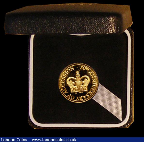 London Coins : A191 : Lot 845 : 50th ANNIVERSARY OF ACCESSION 1952-2002 QEII Portrait 20mm 9 carat gold (3 grams) Unc in a presentat...