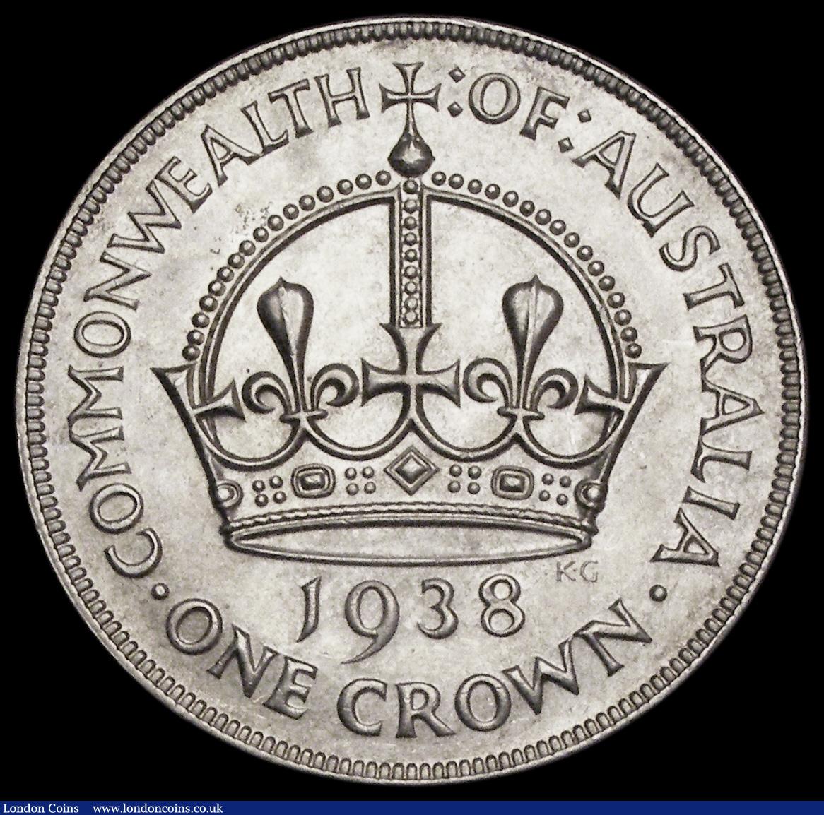 London Coins : A191 : Lot 883 : Australia Crown 1938 KM#34 lustrous AU/UNC some scratches on the King's forehead
