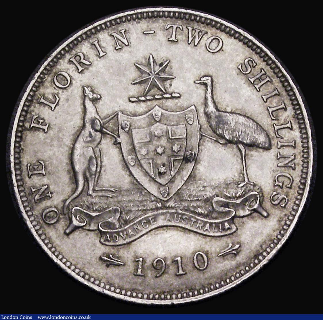 London Coins : A191 : Lot 884 : Australia Florin 1910 KM#21 EF with a pleasant tone