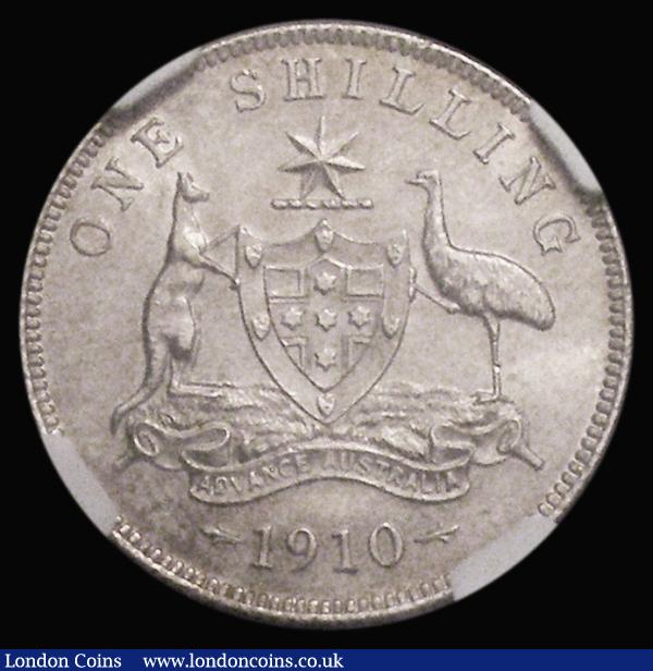 London Coins : A191 : Lot 886 : Australia Shilling 1910 KM#20 in an NGC holder and graded MS63