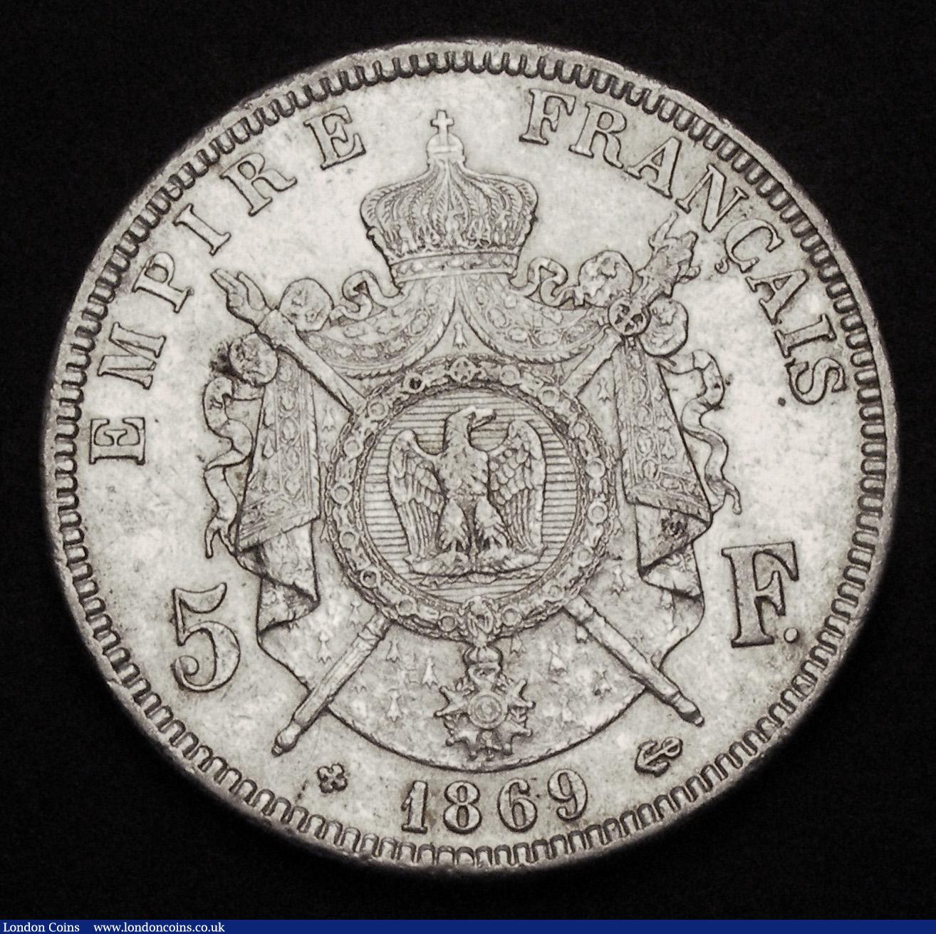 London Coins : A191 : Lot 939 : France 5 Francs 1868 BB Second Empire KM#802.2 bright nEF