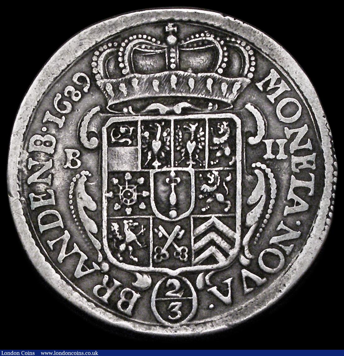 London Coins : A191 : Lot 941 : German States - Brandenburg 2/3 Thaler 1689 BH KM#559 VF