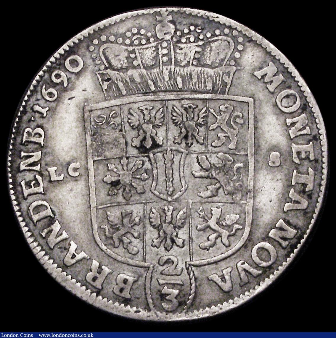 London Coins : A191 : Lot 942 : German States - Brandenburg 2/3 Thaler 1690 LCS KM#556 VF